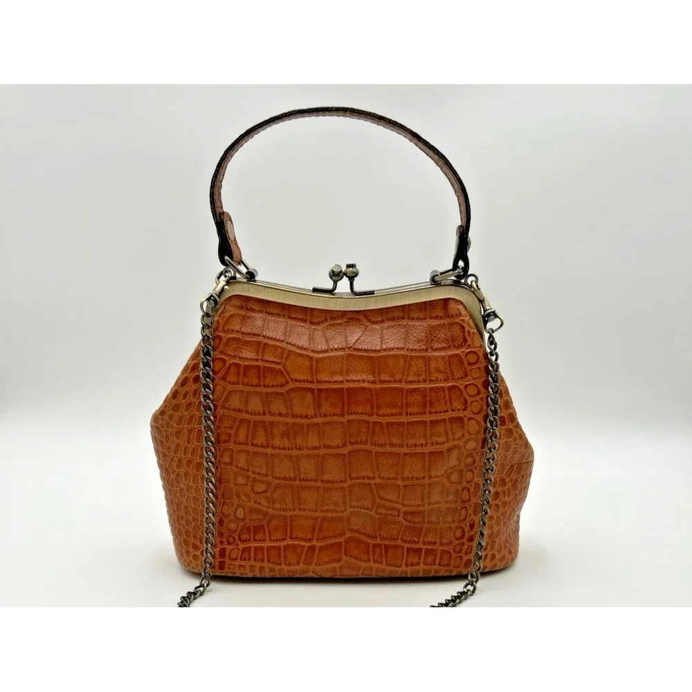 Patricia Nash Laureana Framed Satchel Brown‎ Croc Embossed Leather Bag
